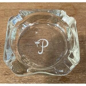 VTG Crowned "P" Clear Glass‎ Ashtray Hotel / Resort Logo Heavy 4-Slot 1980s Era